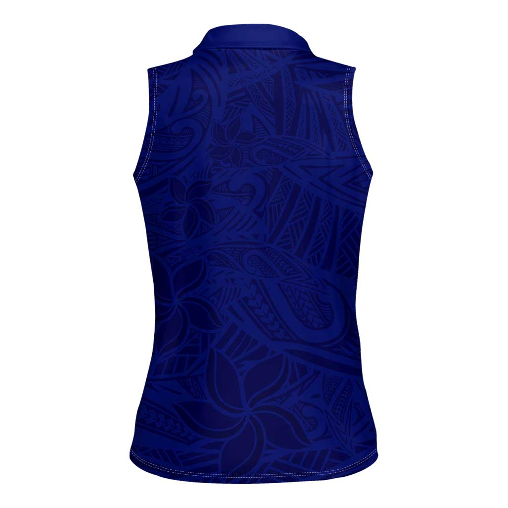 Blue Polynesia Women Sleeveless Polo Shirt Polynesian Pattern Mix Plumeria LT14 - Polynesian Pride