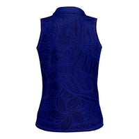 Blue Polynesia Women Sleeveless Polo Shirt Polynesian Pattern Mix Plumeria LT14 - Polynesian Pride