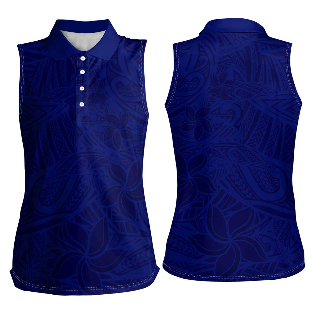Blue Polynesia Women Sleeveless Polo Shirt Polynesian Pattern Mix Plumeria LT14 - Polynesian Pride