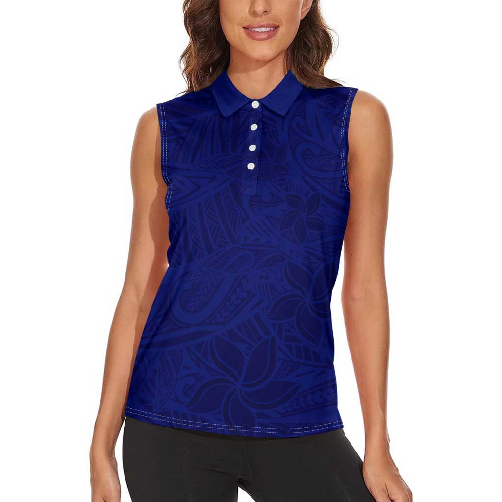 Blue Polynesia Women Sleeveless Polo Shirt Polynesian Pattern Mix Plumeria LT14 - Polynesian Pride
