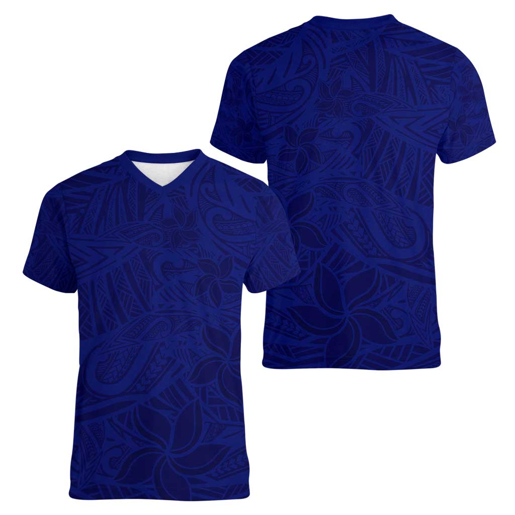 Blue Polynesia Women V-Neck T-Shirt Polynesian Pattern Mix Plumeria LT14 - Polynesian Pride