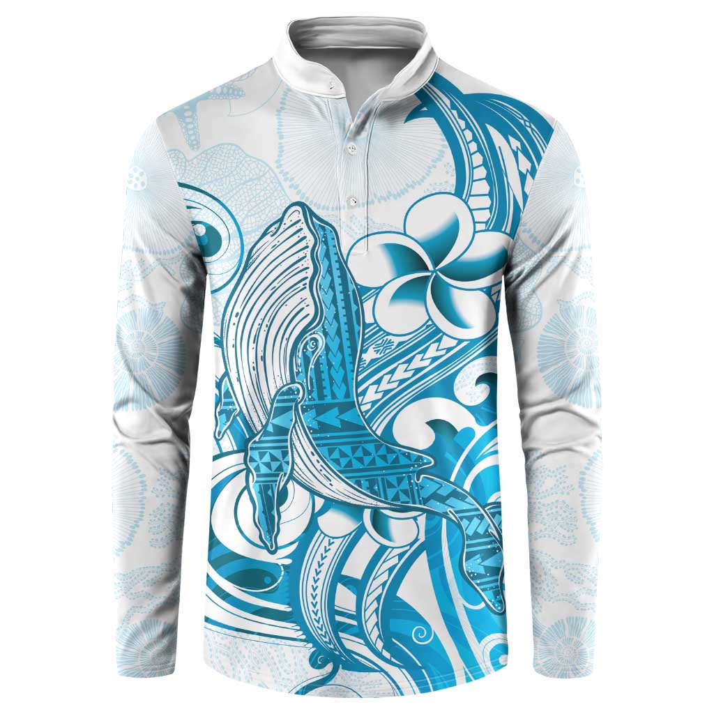 Blue Hawaii Humpback Whale Button Sweatshirt Polynesian Tribal Ocean Vibes