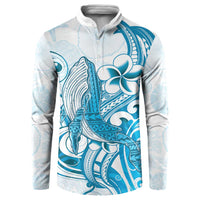 Blue Hawaii Humpback Whale Button Sweatshirt Polynesian Tribal Ocean Vibes