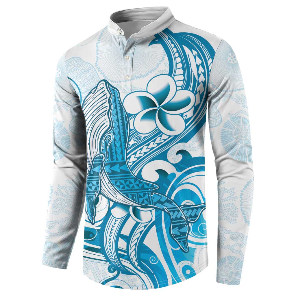Blue Hawaii Humpback Whale Button Sweatshirt Polynesian Tribal Ocean Vibes