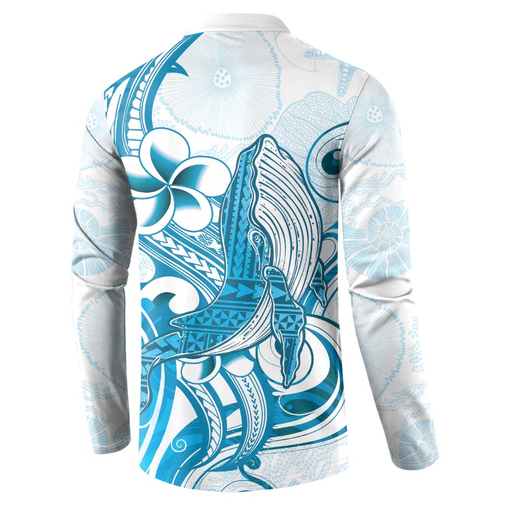Blue Hawaii Humpback Whale Button Sweatshirt Polynesian Tribal Ocean Vibes