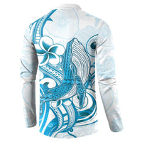 Blue Hawaii Humpback Whale Button Sweatshirt Polynesian Tribal Ocean Vibes