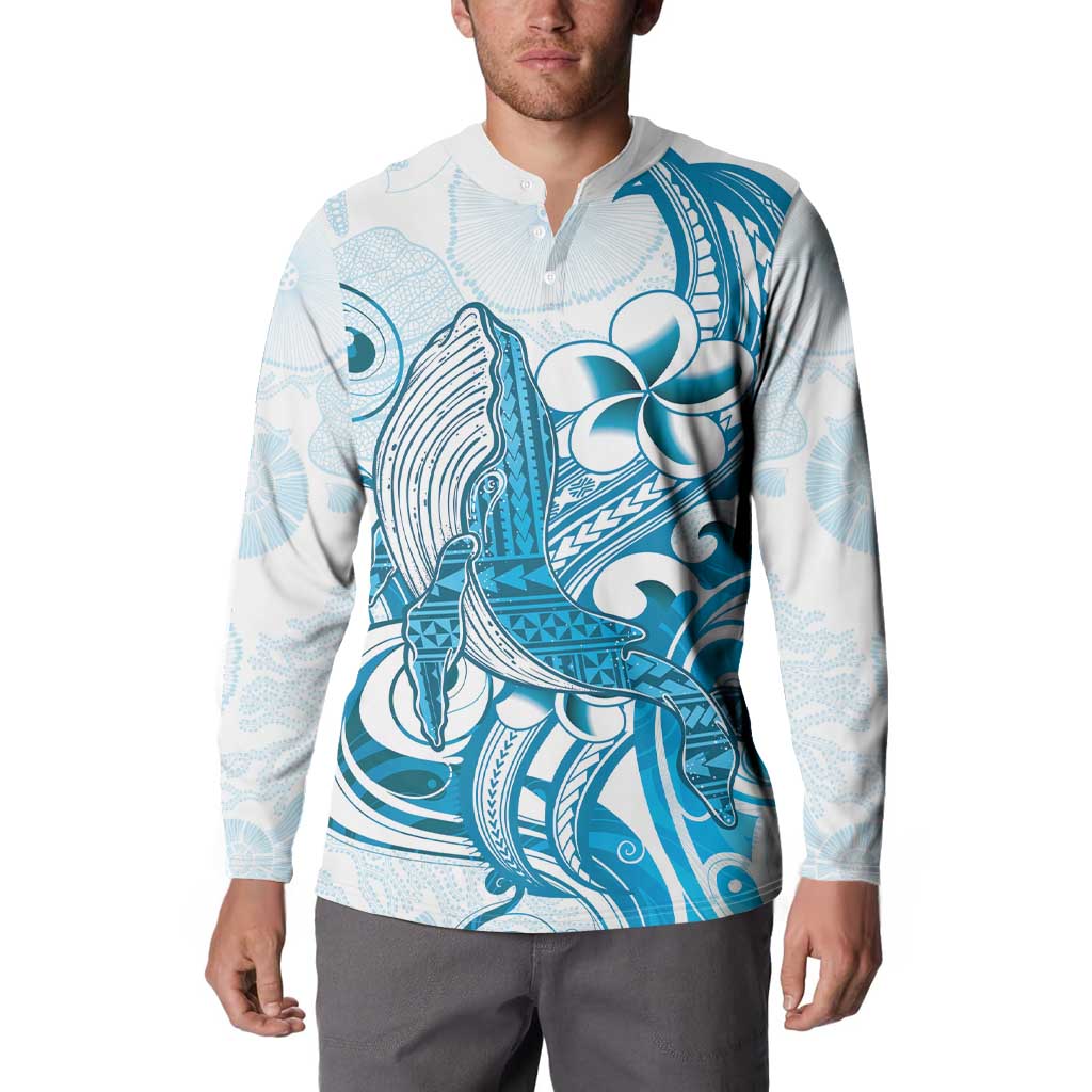 Blue Hawaii Humpback Whale Button Sweatshirt Polynesian Tribal Ocean Vibes