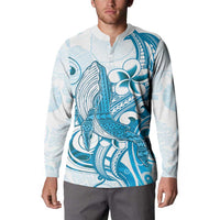 Blue Hawaii Humpback Whale Button Sweatshirt Polynesian Tribal Ocean Vibes