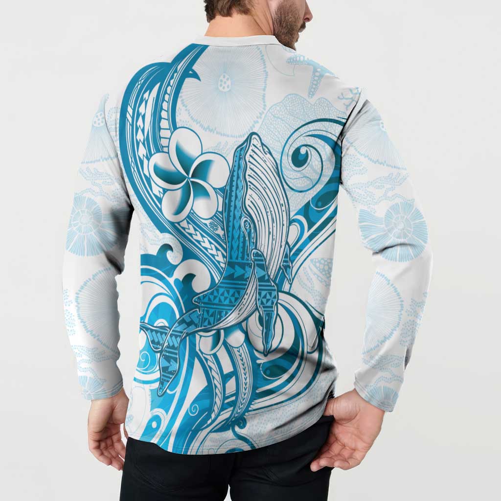Blue Hawaii Humpback Whale Button Sweatshirt Polynesian Tribal Ocean Vibes