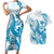 Blue Hawaii Humpback Whale Couples Matching Short Sleeve Bodycon Dress and Hawaiian Shirt Polynesian Tribal Ocean Vibes