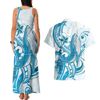 Blue Hawaii Humpback Whale Couples Matching Tank Maxi Dress and Hawaiian Shirt Polynesian Tribal Ocean Vibes