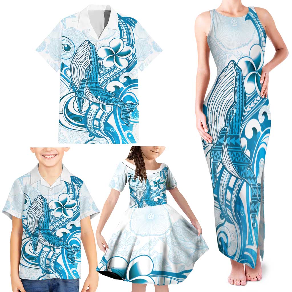 Blue Hawaii Humpback Whale Family Matching Tank Maxi Dress and Hawaiian Shirt Polynesian Tribal Ocean Vibes