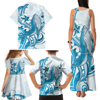 Blue Hawaii Humpback Whale Family Matching Tank Maxi Dress and Hawaiian Shirt Polynesian Tribal Ocean Vibes