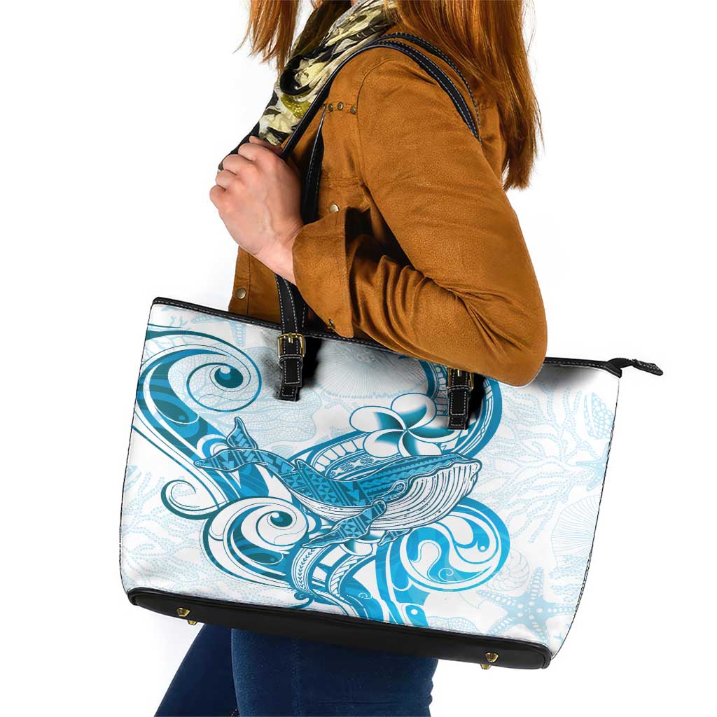 Blue Hawaii Humpback Whale Leather Tote Bag Polynesian Tribal Ocean Vibes LT14 Blue - Polynesian Pride
