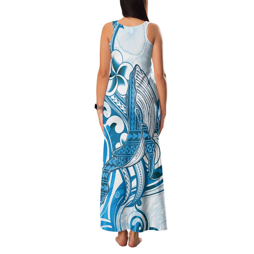 Blue Hawaii Humpback Whale Tank Maxi Dress Polynesian Tribal Ocean Vibes
