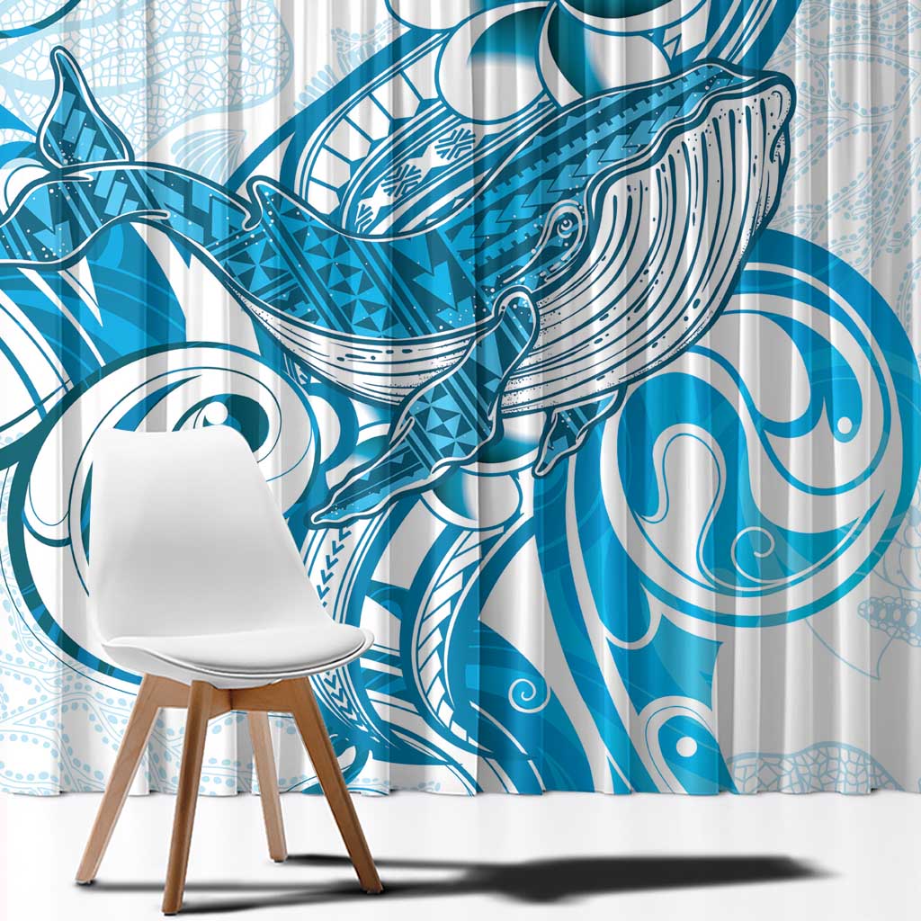 Blue Hawaii Humpback Whale Window Curtain Polynesian Tribal Ocean Vibes