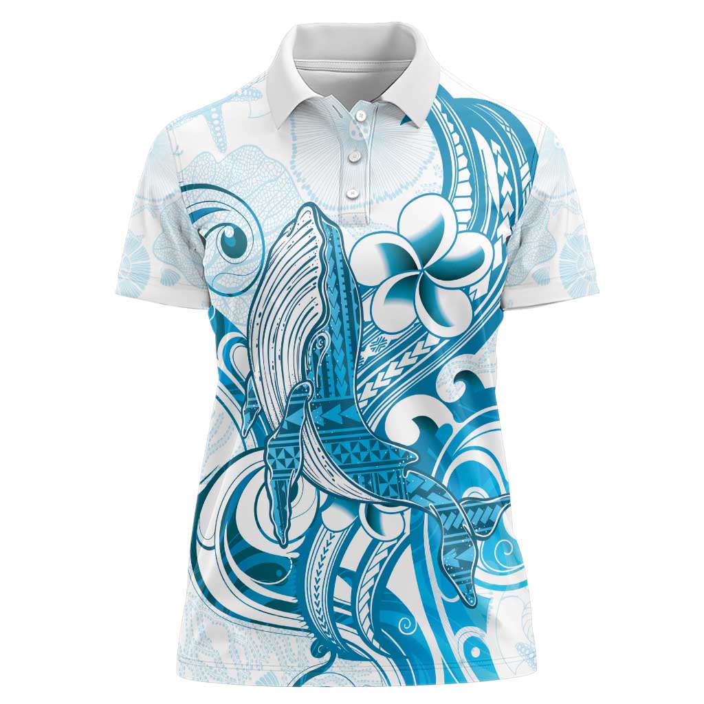 Blue Hawaii Humpback Whale Women Polo Shirt Polynesian Tribal Ocean Vibes