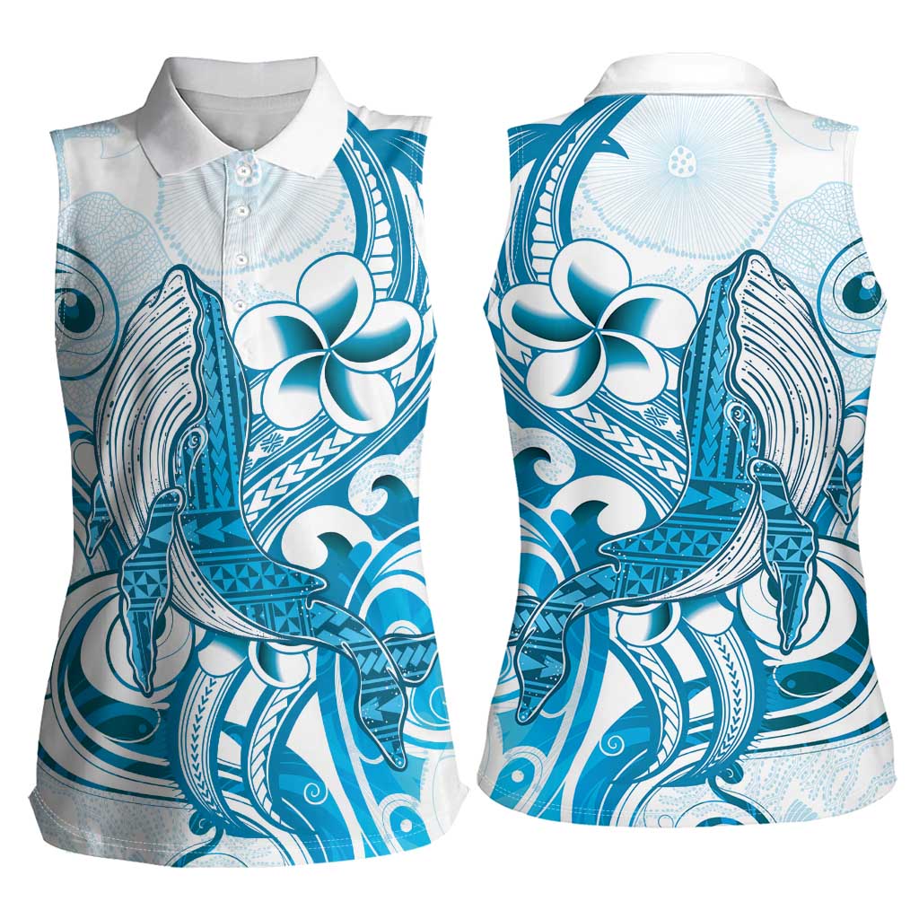 Blue Hawaii Humpback Whale Women Sleeveless Polo Shirt Polynesian Tribal Ocean Vibes LT14 - Polynesian Pride