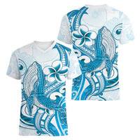 Blue Hawaii Humpback Whale Women V-Neck T-Shirt Polynesian Tribal Ocean Vibes LT14 - Polynesian Pride