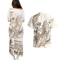 Brown Hawaii Humpback Whale Couples Matching Puletasi and Hawaiian Shirt Polynesian Tribal Ocean Vibes LT14 - Polynesian Pride