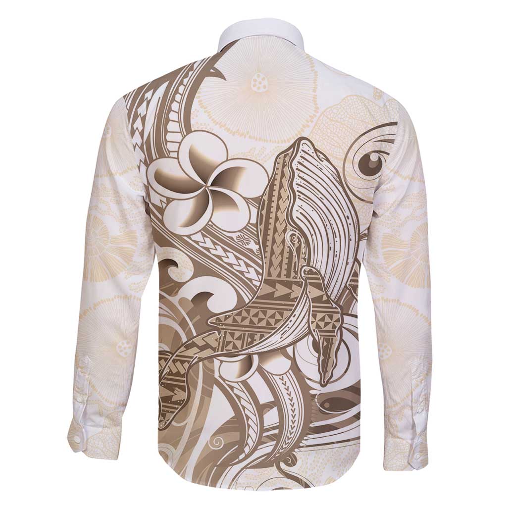Brown Hawaii Humpback Whale Family Matching Long Sleeve Bodycon Dress and Hawaiian Shirt Polynesian Tribal Ocean Vibes