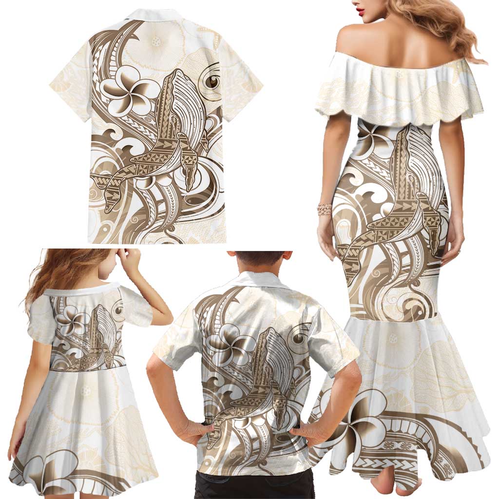 Brown Hawaii Humpback Whale Family Matching Mermaid Dress and Hawaiian Shirt Polynesian Tribal Ocean Vibes