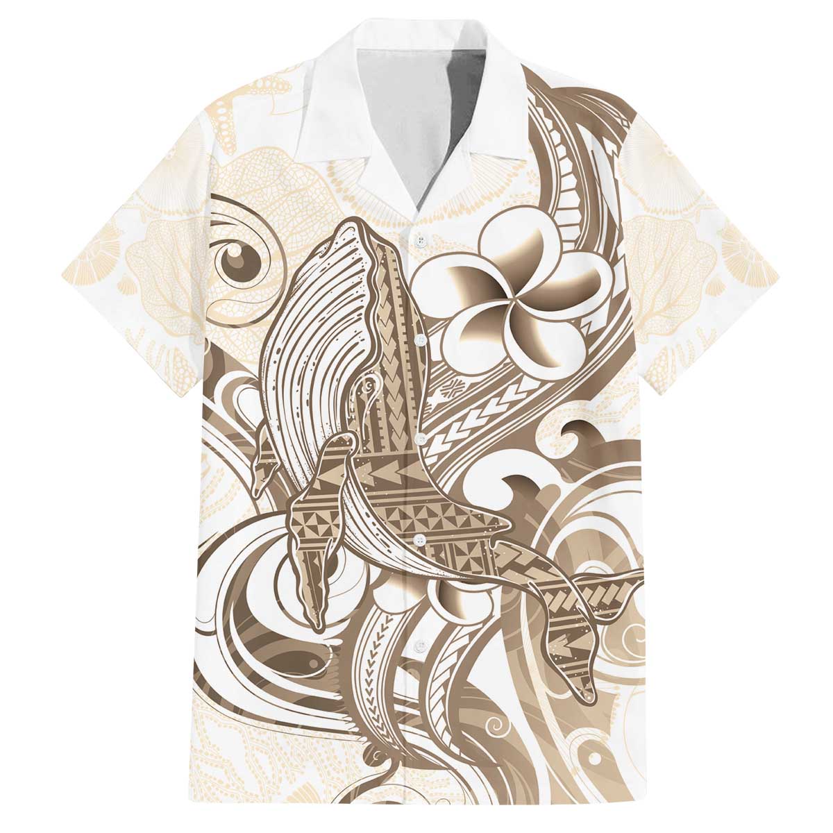 Brown Hawaii Humpback Whale Family Matching Off Shoulder Short Dress and Hawaiian Shirt Polynesian Tribal Ocean Vibes