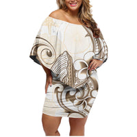 Brown Hawaii Humpback Whale Family Matching Off Shoulder Short Dress and Hawaiian Shirt Polynesian Tribal Ocean Vibes