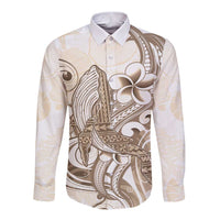 Brown Hawaii Humpback Whale Long Sleeve Button Shirt Polynesian Tribal Ocean Vibes