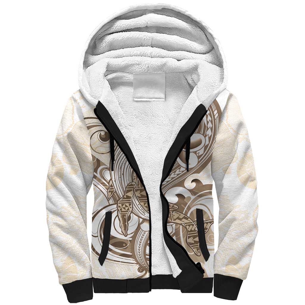 Brown Hawaii Humpback Whale Sherpa Hoodie Polynesian Tribal Ocean Vibes