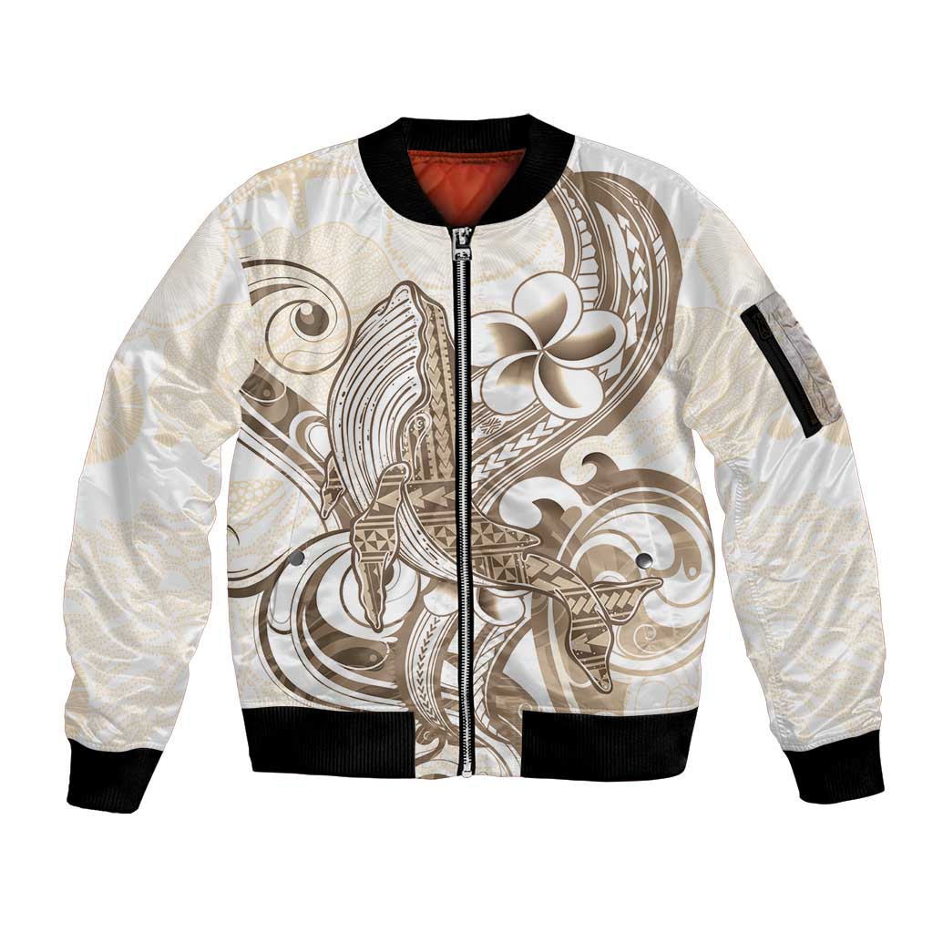Brown Hawaii Humpback Whale Sleeve Zip Bomber Jacket Polynesian Tribal Ocean Vibes