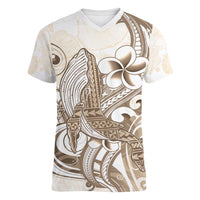 Brown Hawaii Humpback Whale Women V-Neck T-Shirt Polynesian Tribal Ocean Vibes LT14 Female Brown - Polynesian Pride