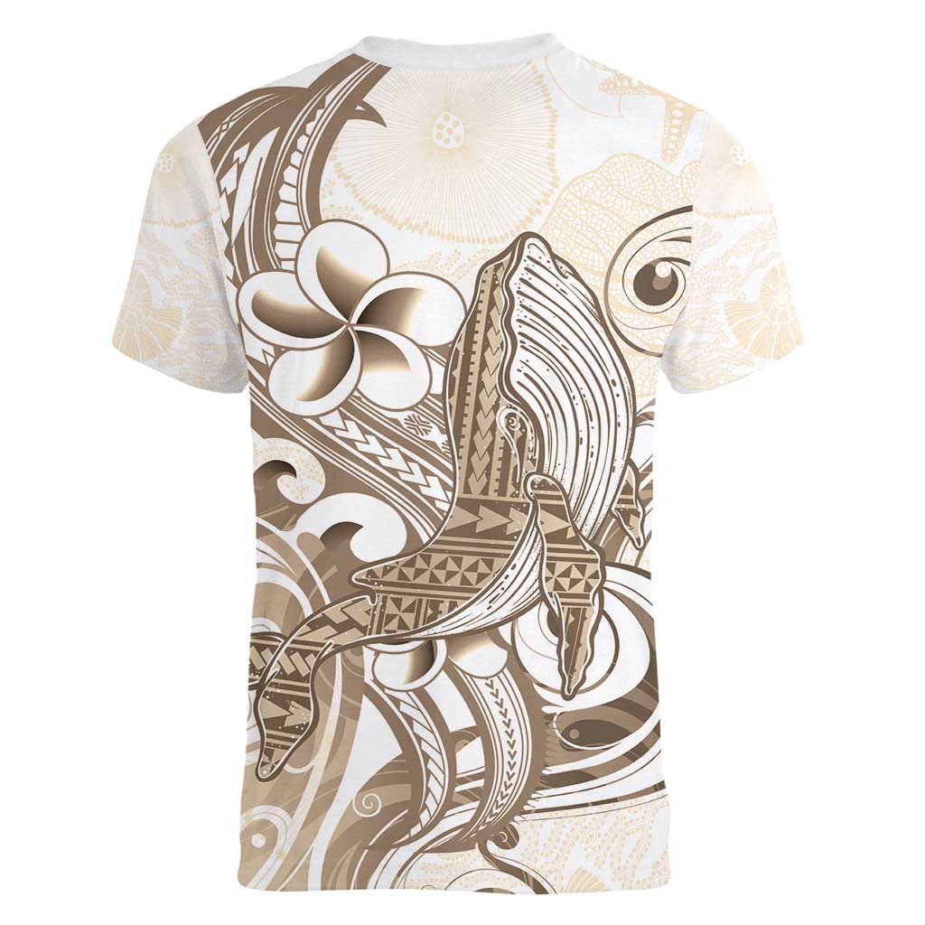 Brown Hawaii Humpback Whale Women V-Neck T-Shirt Polynesian Tribal Ocean Vibes LT14 - Polynesian Pride