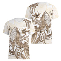 Brown Hawaii Humpback Whale Women V-Neck T-Shirt Polynesian Tribal Ocean Vibes LT14 - Polynesian Pride