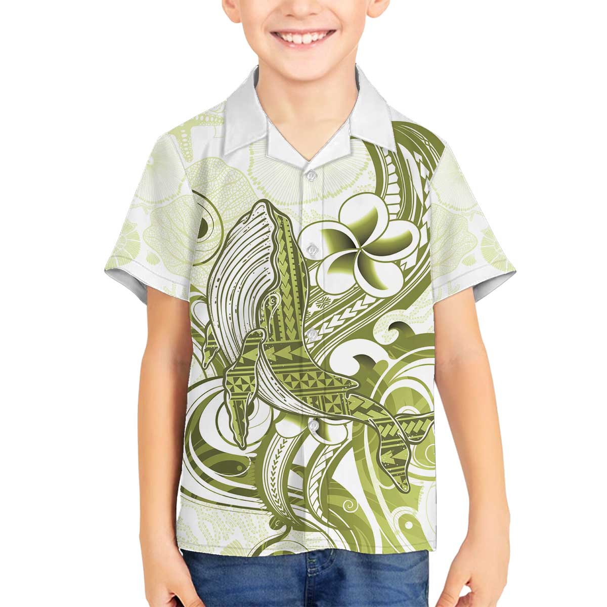 Lime Green Hawaii Family Matching Puletasi and Hawaiian Shirt Humpback Whale Tattoo Polynesian Tribal Ocean Vibes