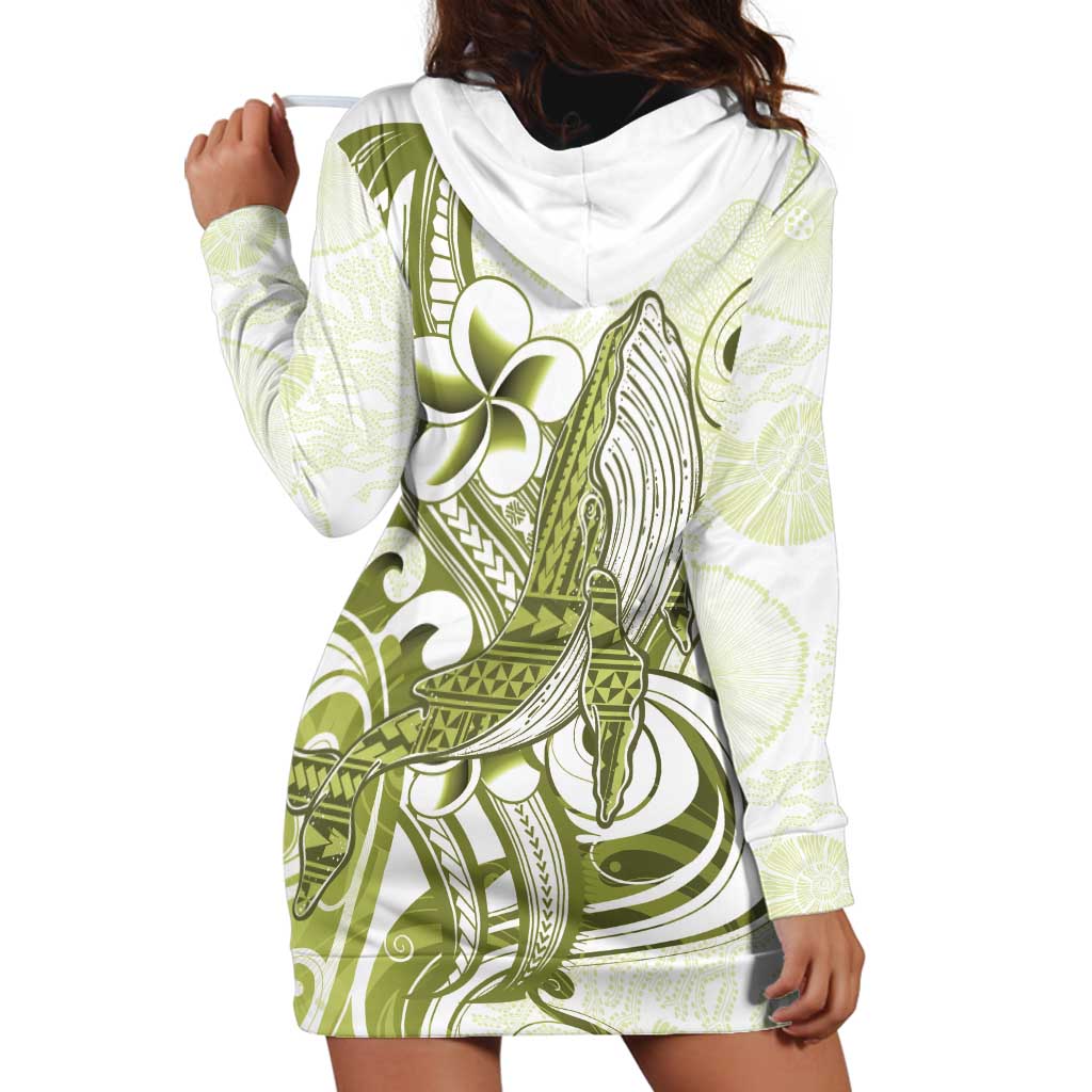 Lime Green Hawaii Hoodie Dress Humpback Whale Tattoo Polynesian Tribal Ocean Vibes