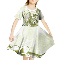 Lime Green Hawaii Kid Short Sleeve Dress Humpback Whale Tattoo Polynesian Tribal Ocean Vibes