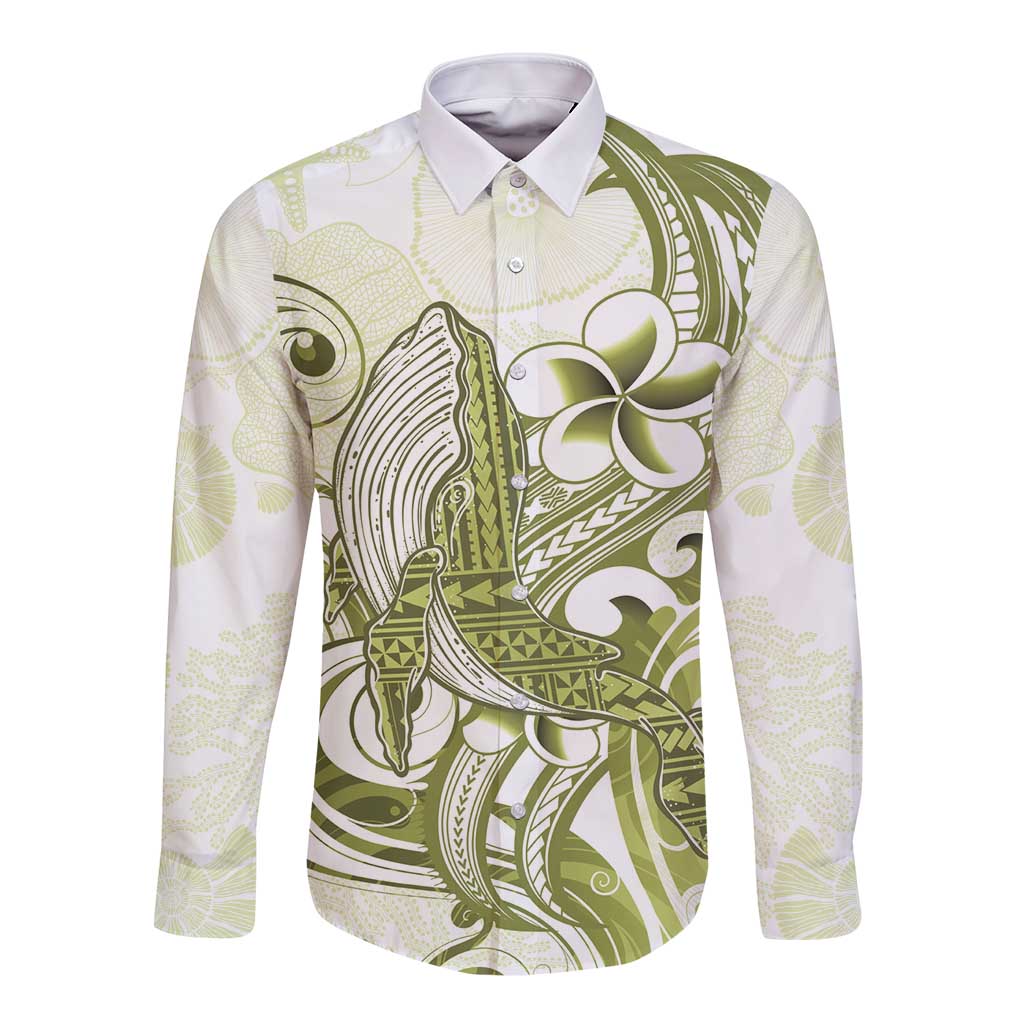 Lime Green Hawaii Long Sleeve Button Shirt Humpback Whale Tattoo Polynesian Tribal Ocean Vibes