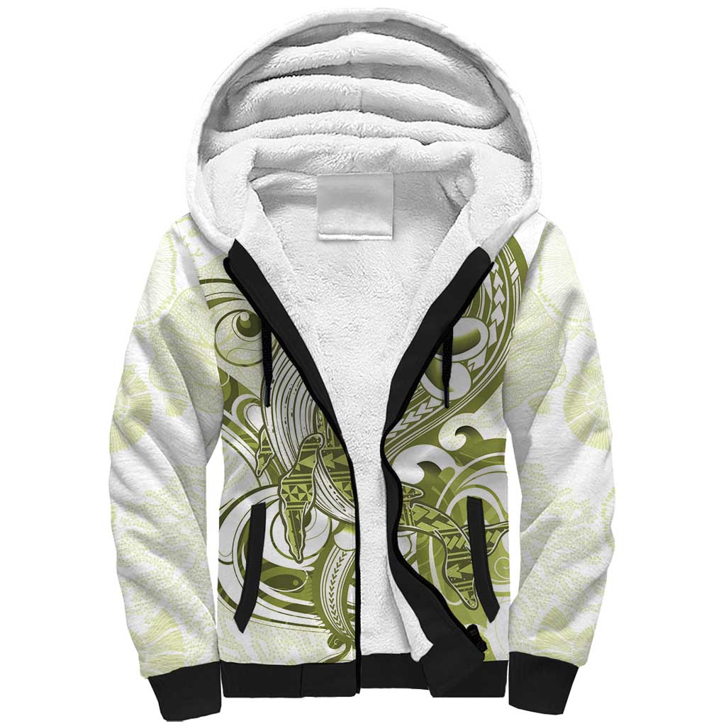 Lime Green Hawaii Sherpa Hoodie Humpback Whale Tattoo Polynesian Tribal Ocean Vibes