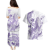 Purple Hawaii Couples Matching Puletasi and Hawaiian Shirt Humpback Whale Tattoo Polynesian Tribal Ocean Vibes LT14 - Polynesian Pride