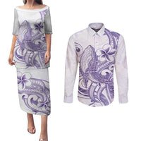 Purple Hawaii Couples Matching Puletasi and Long Sleeve Button Shirt Humpback Whale Tattoo Polynesian Tribal Ocean Vibes LT14 Purple - Polynesian Pride