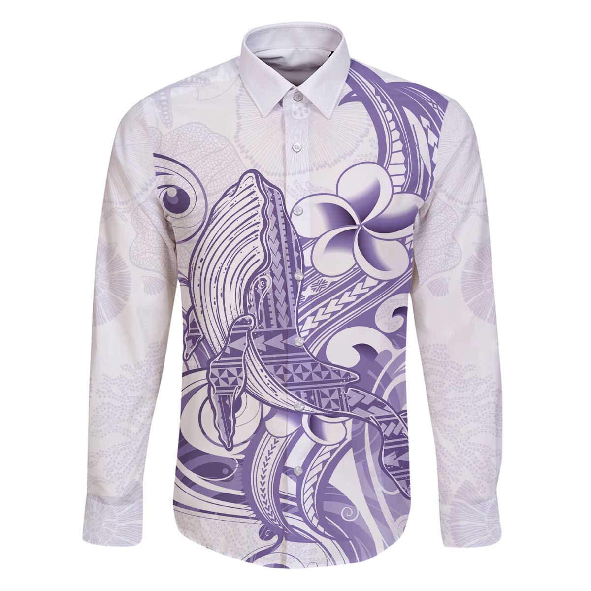 Purple Hawaii Family Matching Puletasi and Hawaiian Shirt Humpback Whale Tattoo Polynesian Tribal Ocean Vibes LT14 Dad's Shirt - Long Sleeve Purple - Polynesian Pride