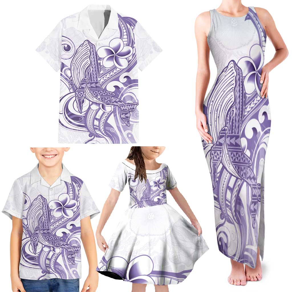 Purple Hawaii Family Matching Tank Maxi Dress and Hawaiian Shirt Humpback Whale Tattoo Polynesian Tribal Ocean Vibes