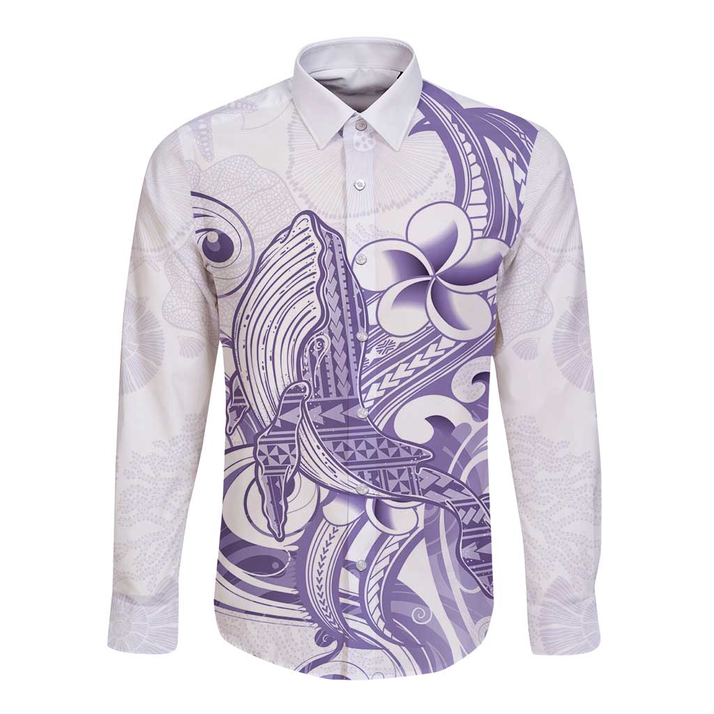 Purple Hawaii Long Sleeve Button Shirt Humpback Whale Tattoo Polynesian Tribal Ocean Vibes