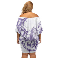 Purple Hawaii Off Shoulder Short Dress Humpback Whale Tattoo Polynesian Tribal Ocean Vibes