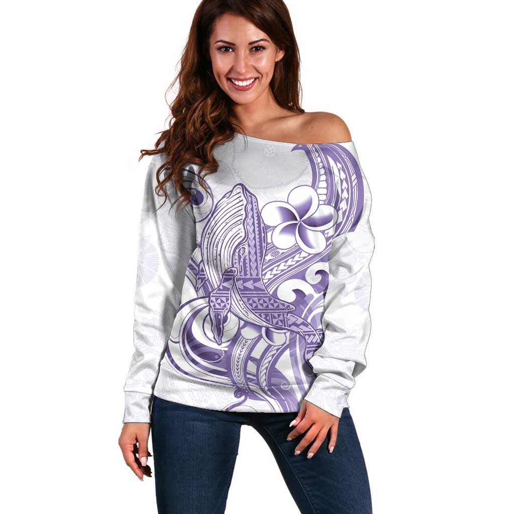 Purple Hawaii Off Shoulder Sweater Humpback Whale Tattoo Polynesian Tribal Ocean Vibes