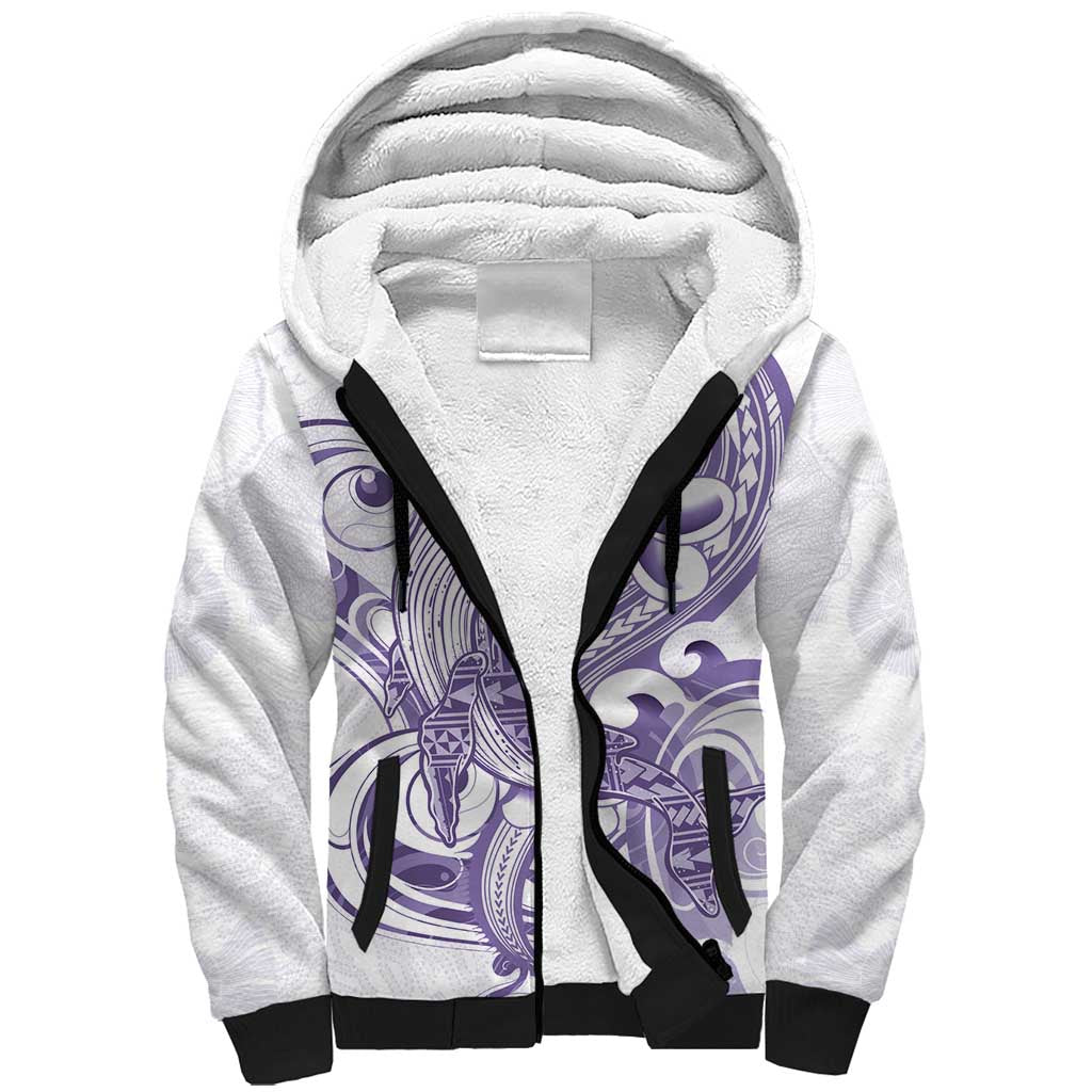 Purple Hawaii Sherpa Hoodie Humpback Whale Tattoo Polynesian Tribal Ocean Vibes