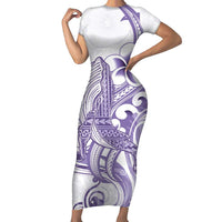 Purple Hawaii Short Sleeve Bodycon Dress Humpback Whale Tattoo Polynesian Tribal Ocean Vibes