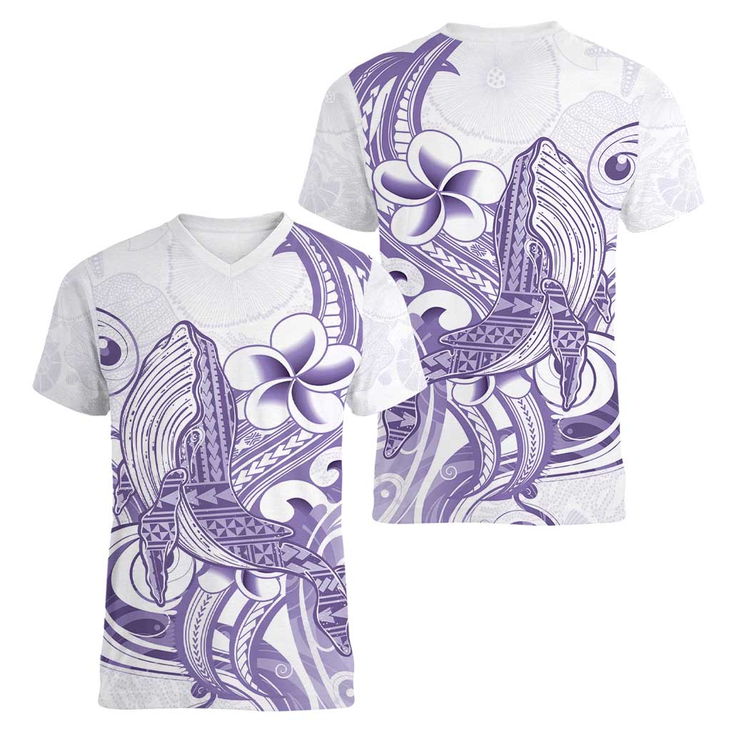 Purple Hawaii Women V-Neck T-Shirt Humpback Whale Tattoo Polynesian Tribal Ocean Vibes LT14 - Polynesian Pride