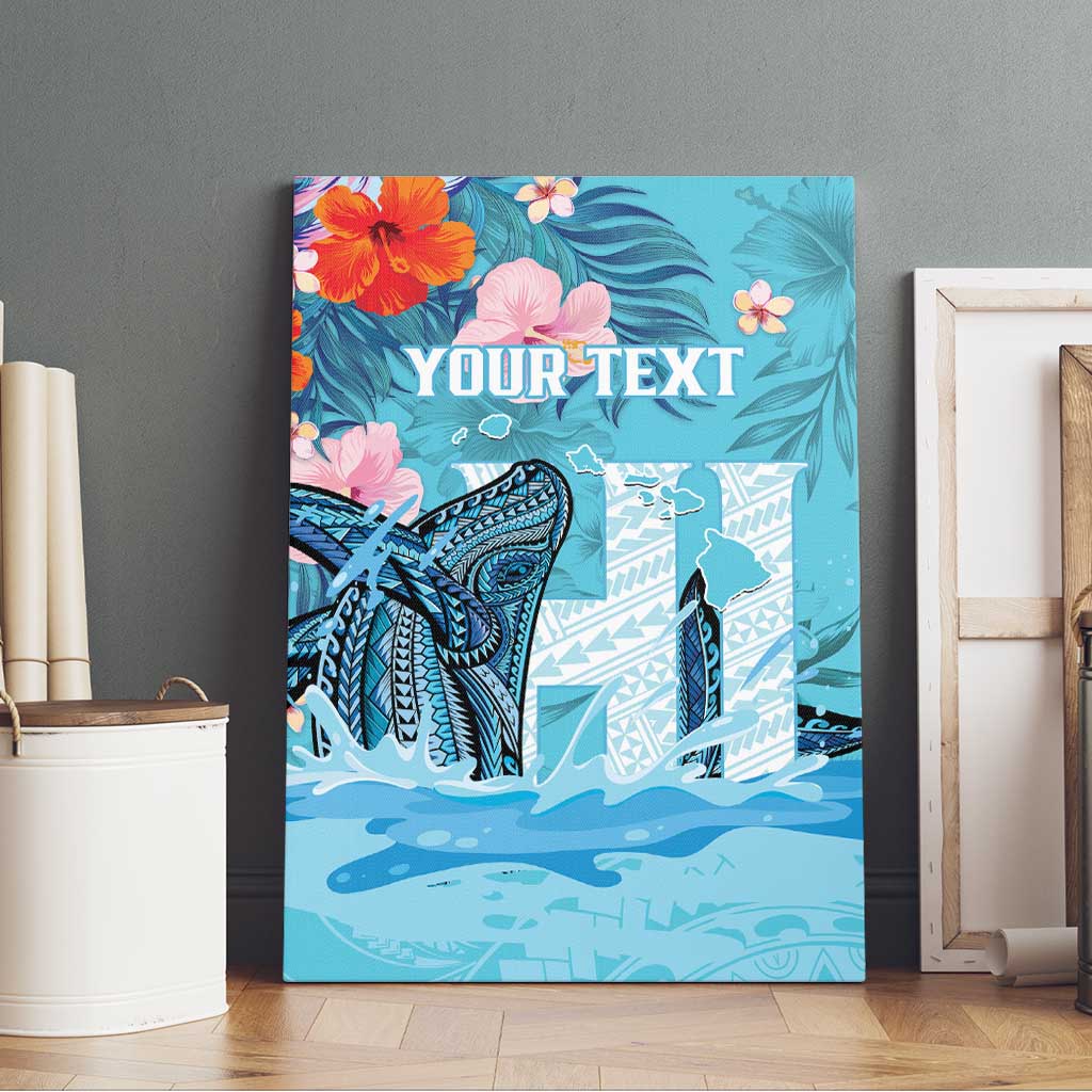 Personalised Hawaii Canvas Wall Art Humpback Whale Tattoo With Tropical Flowers